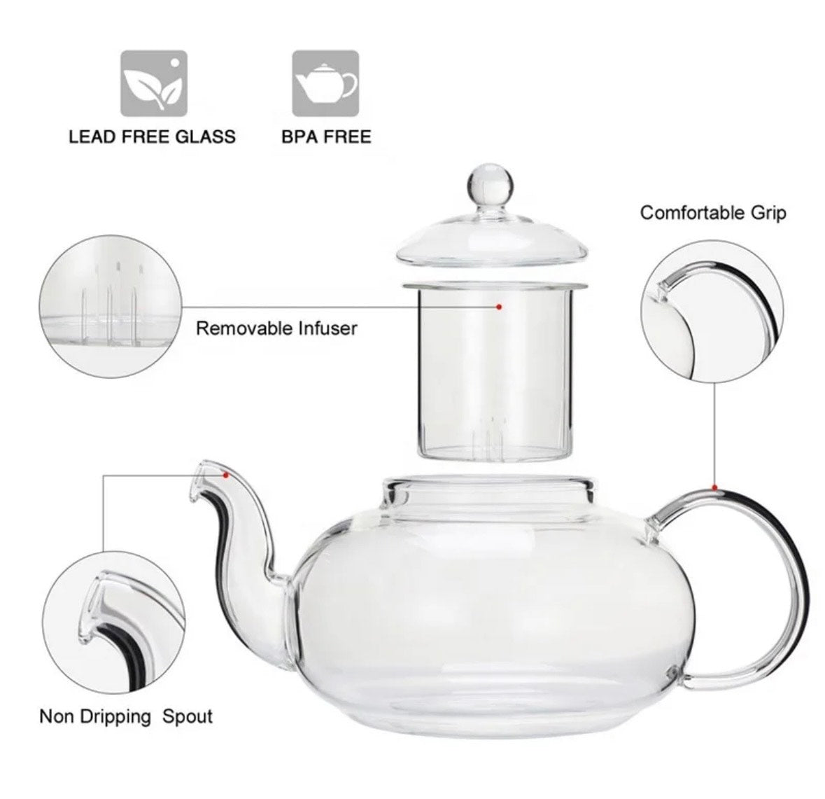 Teapot with Strainer, Glass